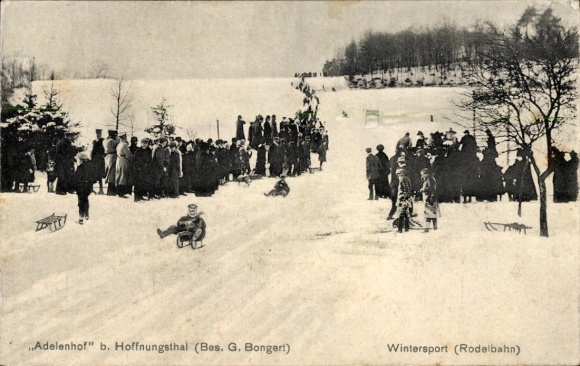 Postcard Hoffnungsthal Rösrath in the Rheinisch Bergischer Kreis, snow landscape, people in winter...
