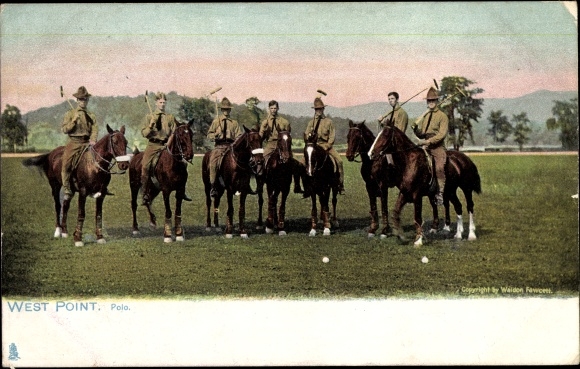 Postcard West Point New York, polo, men on horseback