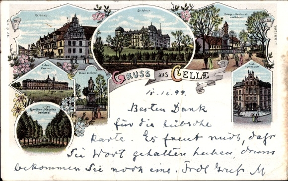 Chromo-Litho Celle in Lower Saxony, castle, high school, war memorial, infantry barracks, town hall