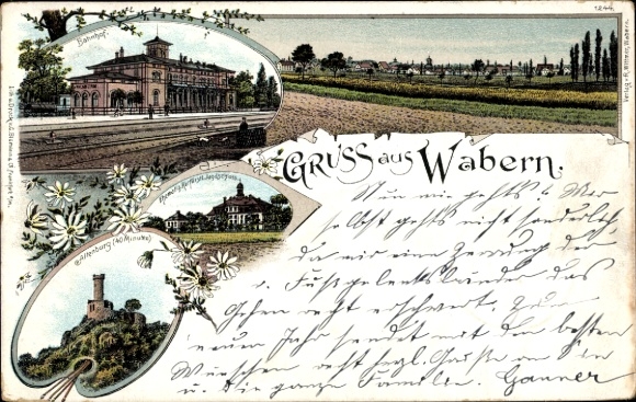 Litho Wabern in Hessen, Bahnhof, Ehem. Kurfürstl. Jagdschloss, Altenburg