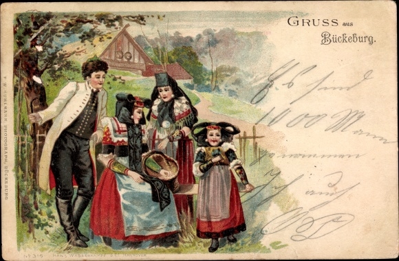 Chromo-Litho Bückeburger family in costume