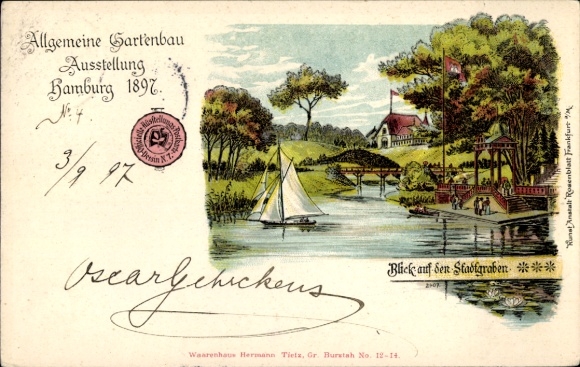 Litho Hamburg, Allgemeine Gartenbauausstellung 1897, Stadtgraben