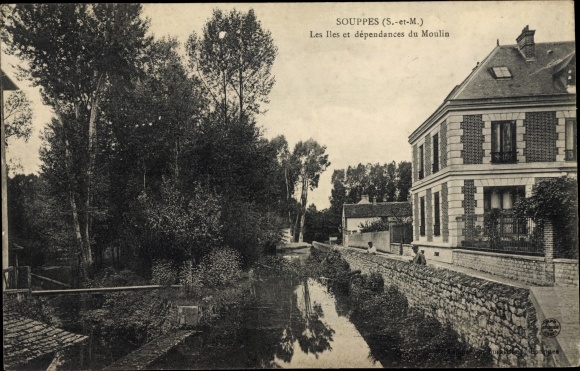 Ak Souppes sur Loing Seine et Marne, Les Iles et dependances du Moulin