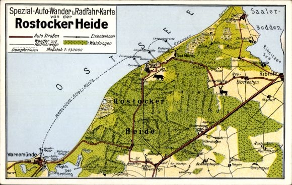 Maps Postcard Rostock, Rostock Heath, Graal Müritz, Warnemünde, Ribnitz, Saaler Bodden