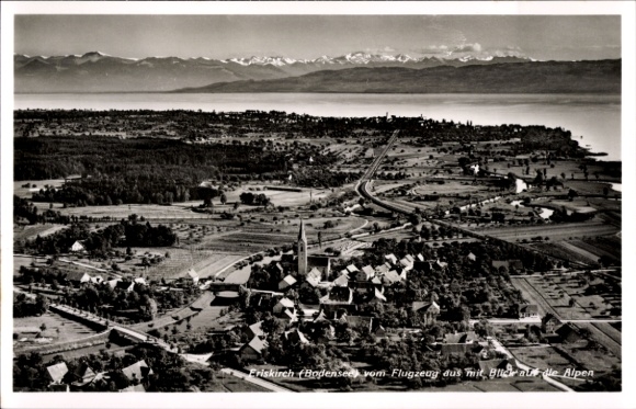 Ak Eriskirch Bodensee, Fliegeraufnahme, Alpen