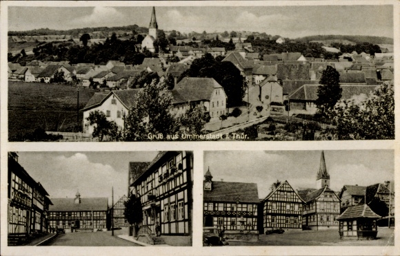 Postcard Ummerstadt Thuringia, half-timbered houses, church tower