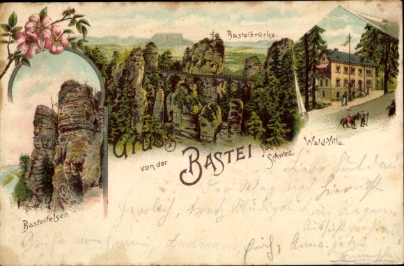 Ak Lohmen Sächsische Schweiz, Bastei, Basteibrücke, Basteifelsen, Wald-Villa, Ausblick