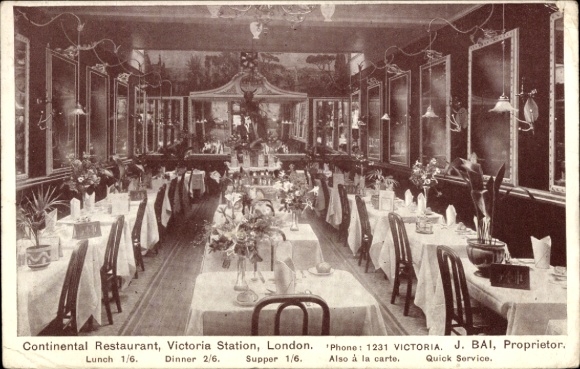 Postcard Westminster London City, Continental Restaurant, Victoria Station, Food Prices, J. Bai, Pro