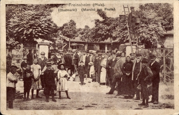 Ak Freinsheim aan de Pfalzwijnroute, fruitmarkt, bezoekers