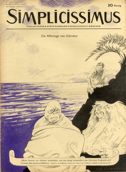 Simplicissimus Heft 23 June 1941 Caricature Die Affensage von Gibraltar O. Gulbransson Verlag Hirth