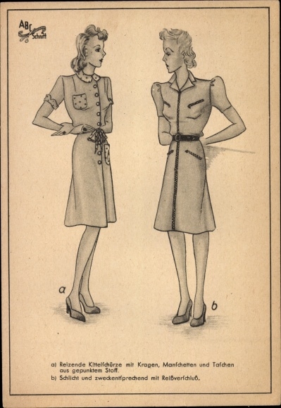 Postcard women&#39;s fashion, pattern ABC cut, lovely smock apron, appropriately with zipper