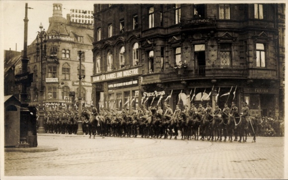 Photo PC Cologne, Rhineland occupation 1919, Lancers, Bank for Trade and Industry