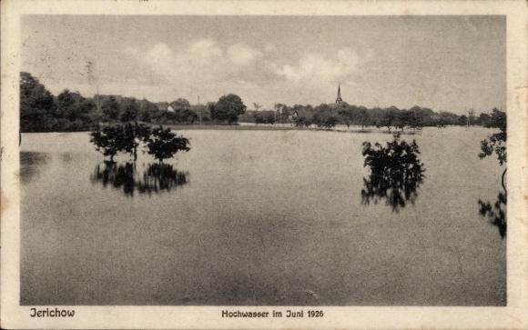 Postcard Jerichow on the Elbe, flood in June 1926