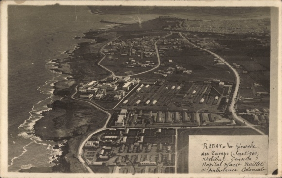 Photo Postcard Rabat Marokko, General View of the Camps (Sartiges, Khebibak, Garnie), Maria Teuillet Hospital