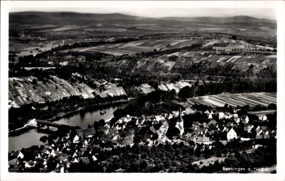 Postcard Benningen am Neckar, aerial photograph