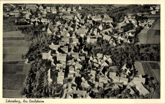 Postcard Schrozberg in Württemberg, aerial view of numerous houses, rural surroundings