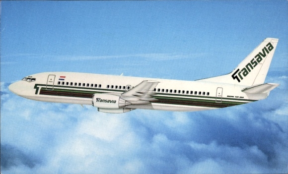Postcard Dutch passenger aircraft, Boeing 737 300, Transavia