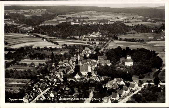 Postcard Oppenweiler in Württemberg, aerial view of Reichenberg, Wilhelmsheim, landscape