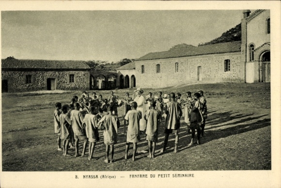 Postcard Fanfare of the Little Seminar, Indigenous, Pretre, Dance, Nyassa, Lake Malawi, East Africa