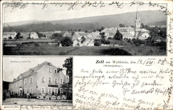 Postcard Zell am Waldstein Fichtelgebirge in Upper Franconia, Gasthaus zum roten Ross, Panorama