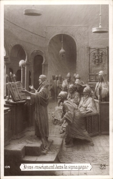 Postcard Jesus appears to the synagogue