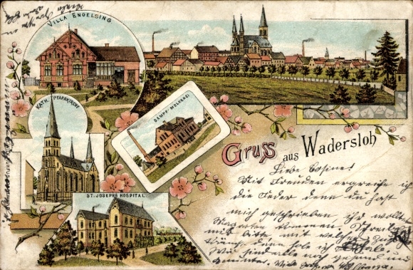 Chromo-Litho Wadersloh in Westphalia, general view, Villa Engelsing, steam dairy, Catholic parish church