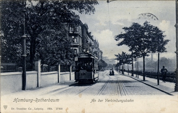 Postcard Hamburg Eimsbüttel Rotherbaum, An der Verbindungsbahn, Tram