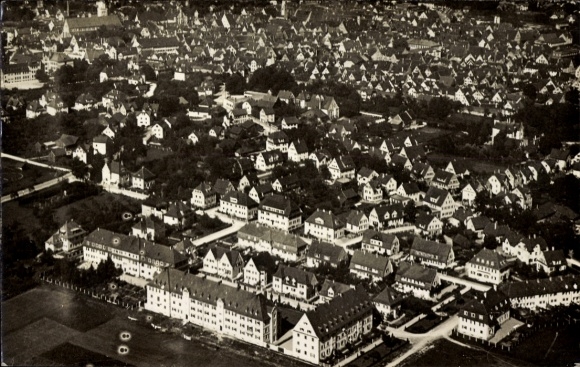Postcard Memmingen in Swabia, aerial photograph