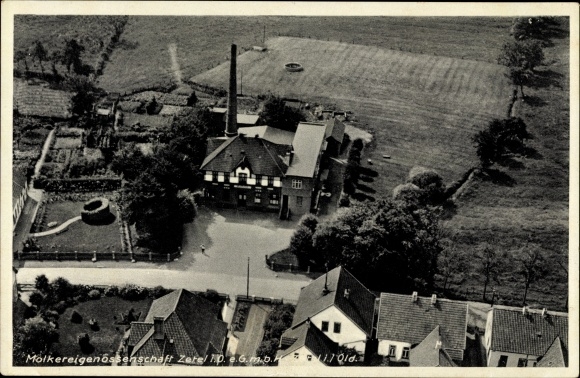 Postcard Zetel in Oldenburg Friesland, dairy cooperative, aerial view
