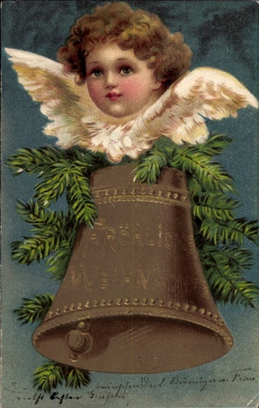 Embossed PC Merry Christmas, angel, bell