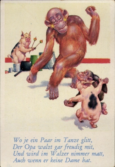 Collector's picture funny pictures No. 32, orangutan, chimpanzee and pig dancing