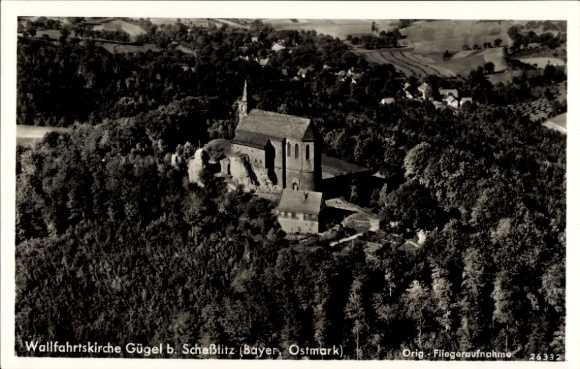Postcard Scheßlitz in Upper Franconia, aerial photograph of the Gügel pilgrimage church