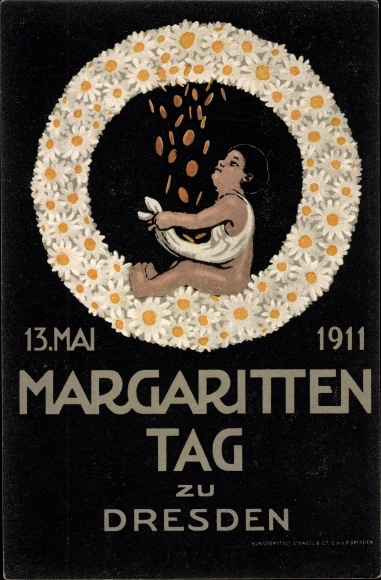 Artist PC Dresden, Margaritten Day 1911, flower day, wreath, money rain