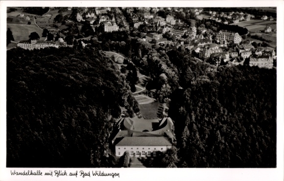 Postcard Bad Wildungen in Hesse, aerial photograph, Wandelhalle