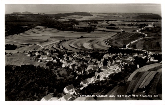 Postcard Schopfloch Lenningen in Württemberg, aerial view of Schopfloch, rural landscape, authentic