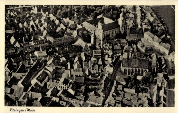 Postcard Kitzingen in Mainfranken Bavaria, aerial view of the city, buildings, St. Johannes Church, Fachwe