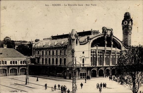 Ak Rouen Seine Maritime, La Nouvelle Gare, Rue Verte, Neuer Bahnhof