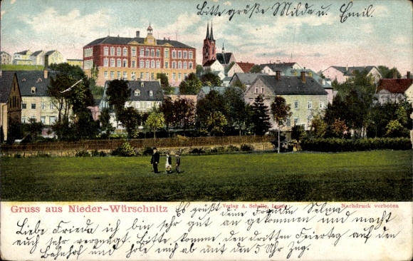 Ak Niederwürschnitz im Erzgebirge Sachsen, Teilansicht
