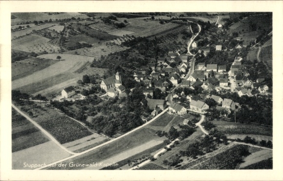 Postcard Stuppach Bad Mergentheim in Tauberfranken, aerial photograph, Grünewald Chapel