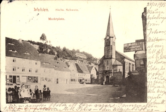 Ak Wehlen an der Elbe Sächsische Schweiz, Marktplatz, Kirche