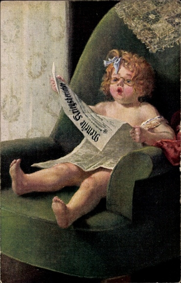 Artist Postcard Latest Daily Report, Girl Reading Newspaper, Latest War Reports