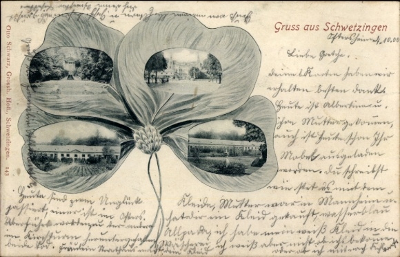 Postcard Schwetzingen in Baden, Villa, lucky clover