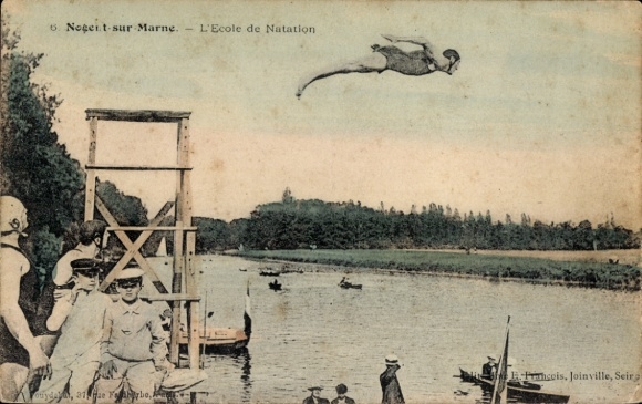 Ak Nogent sur Marne Val de Marne, Schwimmschule, Sprung vom Sprungturm