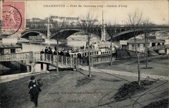 Ak Charenton le Pont Val de Marne, Charenton, Pont de Conflans-Ivry, Station d'Ivry, Menschen am 