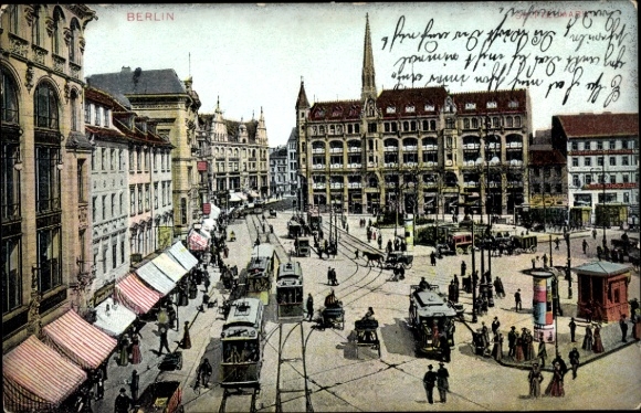 Postcard Berlin Mitte, Spittelmarkt, trams