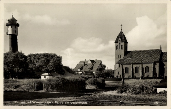 Postcard North Sea resort of Wangerooge in East Frisia, lighthouse