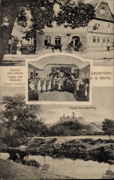 Postcard Lauchröden Gerstungen in Thuringia, Gasthof zum Löwen, ruins in Brandenburg