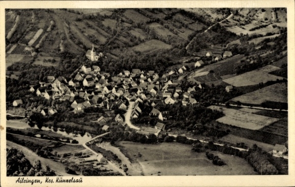 Postcard Ailringen Mulfingen in the Hohenlohe district, aerial photograph