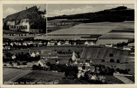 Postcard Göffingen Unglingen in Württemberg, aerial photograph, Gasthaus zur Rose, M. Mayer