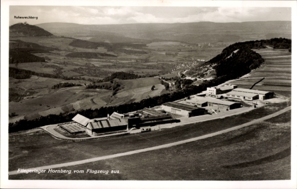 Postcard Schwäbisch Gmünd in Württemberg, Hornberg air base, aerial photograph